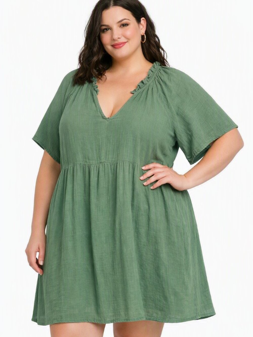 Old Navy Sage Green V-Neck Flutter Sleeve Midi Dress